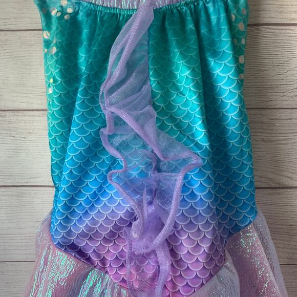 Girls Iridescent Mermaid Dress Costume Outfit Shimmery Polka Dots Layer Skirt - Picture 7 of 15